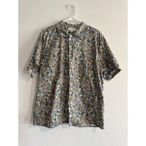 Free Assembly Floral Button Down Shirt Mens Medium Multicolor Short Sleeve